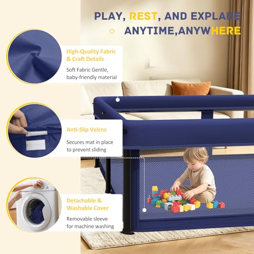 Image of TOREVSIOR Foldable Baby Playpen with Mat, 50 inchx71 inch F oldable P laypen for Babies and Toddlers, Indoor & Outdoor Kids Safety Play Pen, Portable Play Yard, Foldable Baby Playpen with 50 Ocean Balls