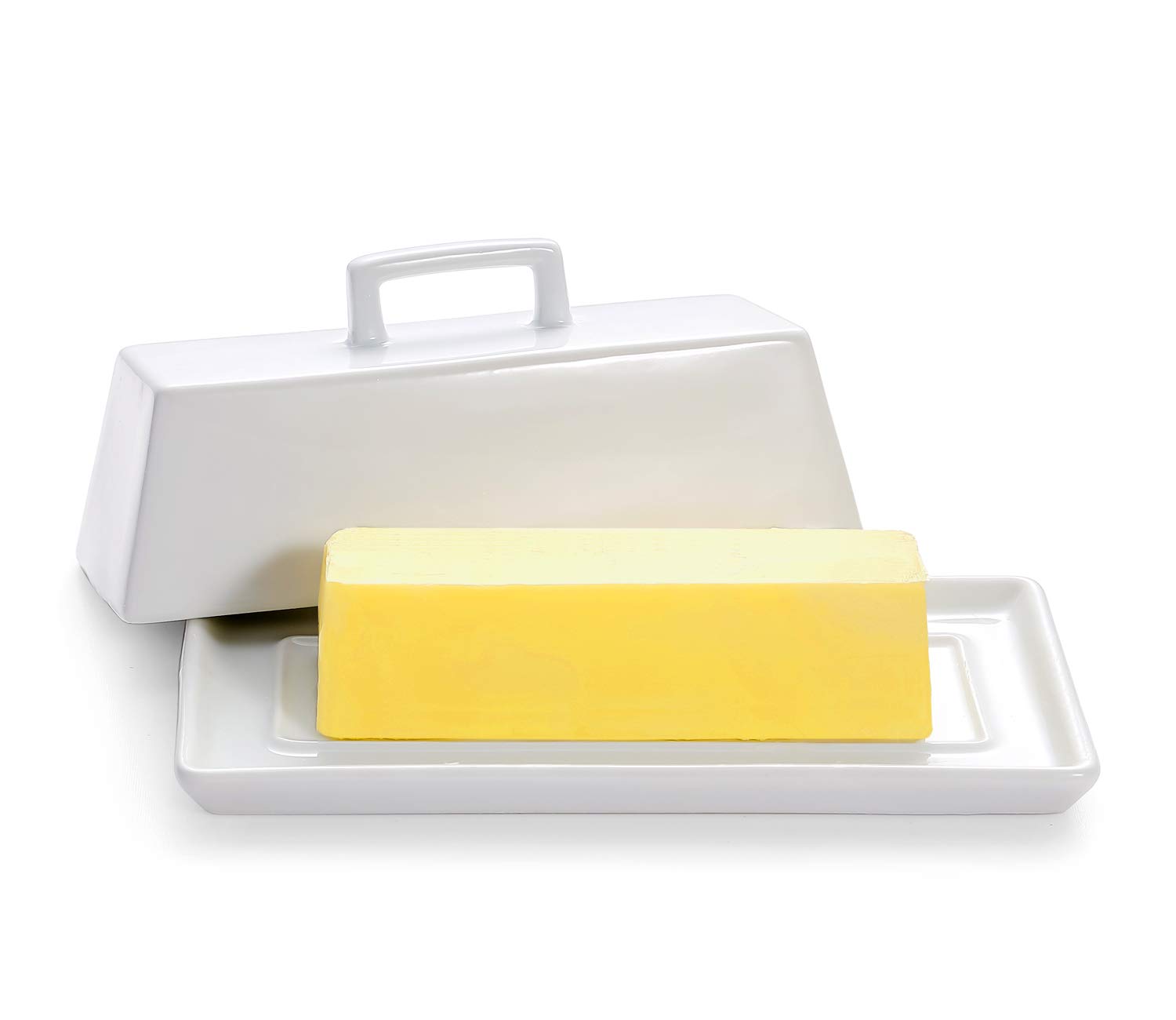 Ceramic Butter Dish, Porcelain Butter Dish with Lid Handle Cover Design