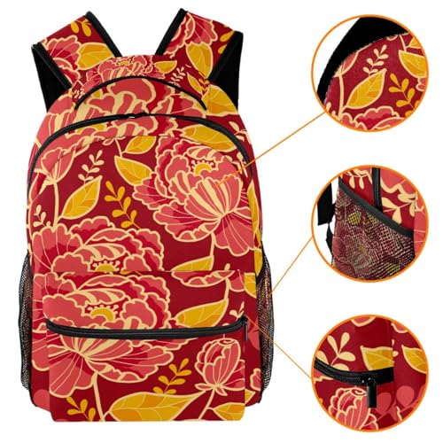 Sac à dos d'école fleurs et feuilles dorées au design multicolore unique - 3