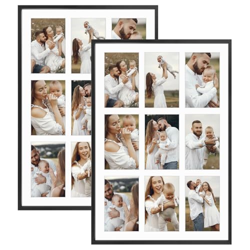 Golden State Art 13.6x19.7 Collage Frame for 9 4x6 Photos Black 2 Pack