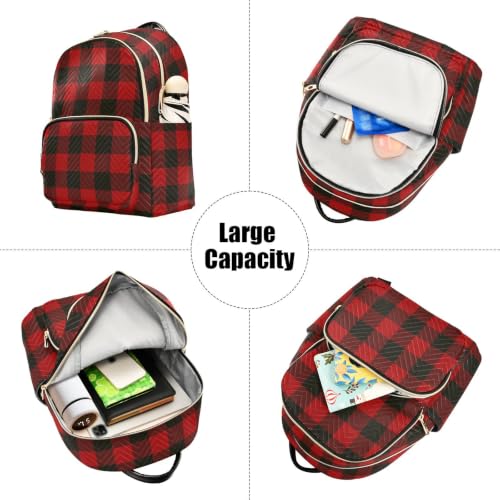 Image of ALAZA Red Black Plaid Checkered Christmas Women Backpack Purse 10L | Fashion Shoulder Bag Daypack Travel Bag Back Pack