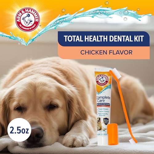Image of Arm & Hammer Complete Care Dog Dental Kit with Enzymatic Dog Toothpaste, Toothbrush and Finger Brush, Baking Soda and Calcium Formula for Plaque Tartar Control, Chicken Flavor, 2.5 Oz
