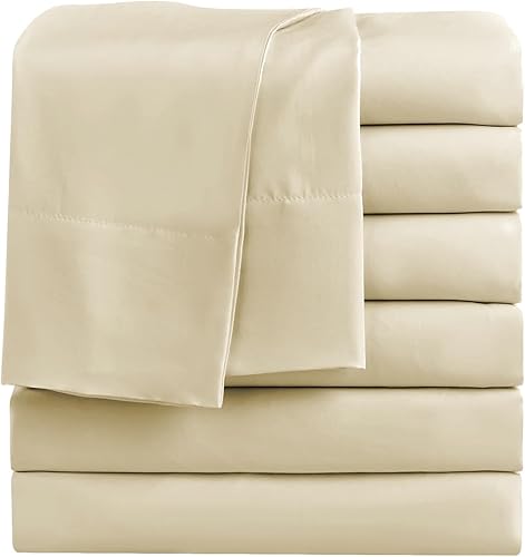 FreshCulture Juego de 6 sábanas de microfibra suave para el hogar, salones, hoteles, a granel, tamaño individual (beige)