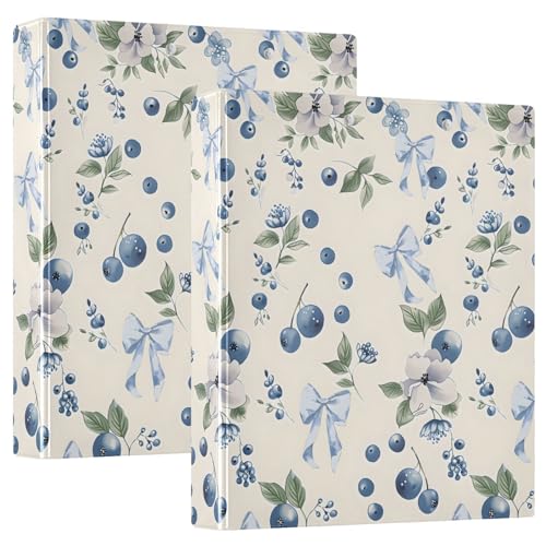 Image of Blueberry Blue Bow 3 Ring Binder with 2 Interior Pockets 1.5 inch Binders 3 Ring Heavy Duty Fit 8.5 inch x 11 inch Letter Size for Office School, 2 Pack