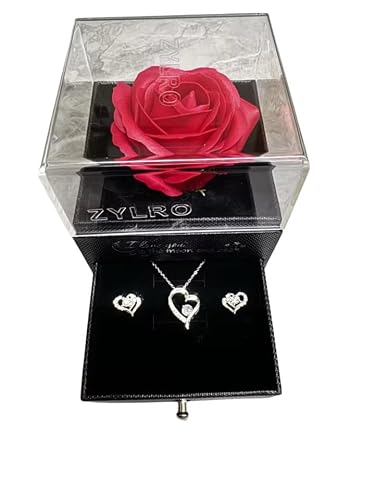 Preserved Red Real Rose with Heart I Love You Necklace & Earings-Eternal Flowers Rose and Heartfelt Note with – Sentimental Gift for Mother’s Day, for Birthday Gifts for Women Her Mom Wife Girlfriend Grandma on Valentines Christmas Anniversary Romantic-Red.