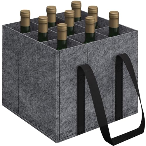 Rwbimti Sac à Bouteilles en Feutre 9 Compartiments de 1,5 l chacun, Porte-Bouteilles Pliable, résistant à la déchirure, Porte-Bouteilles Pliable pour...