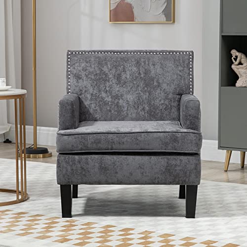 Homcom Modern Accent Chair, Upholstered Living Room Chair With Solid Wood Legs And Nailhead Trim, Armchair For Living Room, Bedroom, Home Office, Dark Gray #TOP5