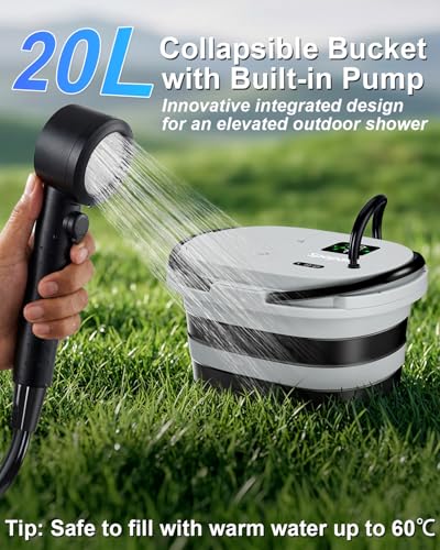 Kit de ducha portátil integrada para camping con cubo plegable de 20L y batería 13000mAh miniatura 2