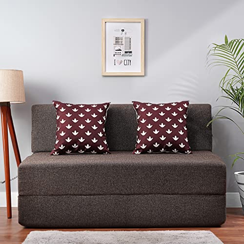 Image of Convertible Fabric Sofa Cum Bed | Foldable Double Foam & Washable Cover with Cushions | Modern Design Use Living Room & Guest Room (Coffee-Multi-Leaf, 4X6 Ft)
