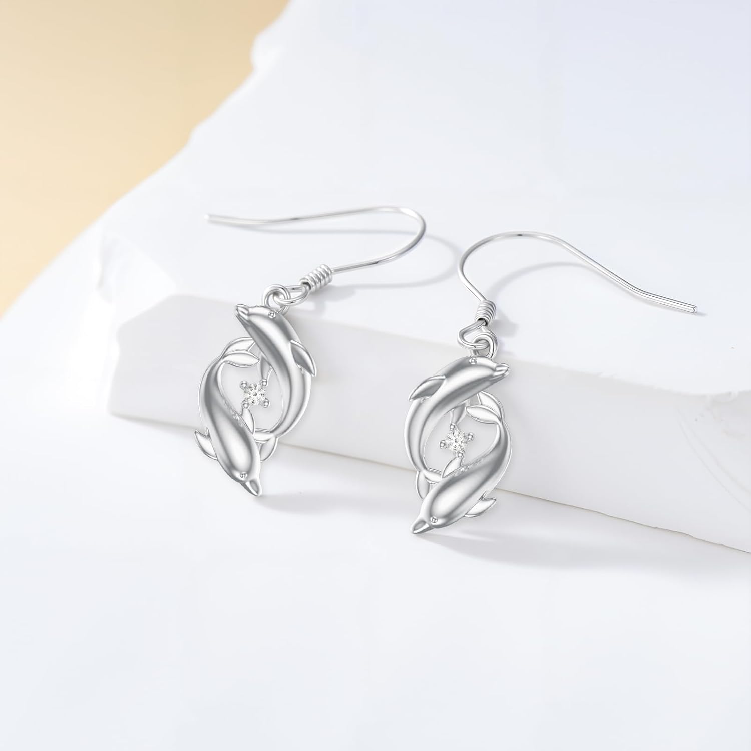 Diamond Dolphin Drop Dangle Earrings for Women 925 Sterling Silver Lab Grown Diamond Jewelry Gifts - Image 2