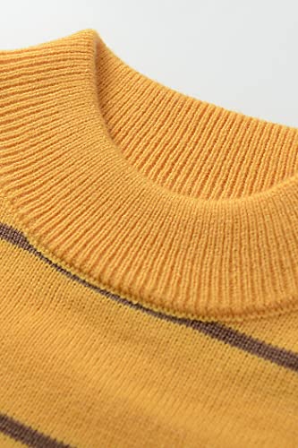 Image of Women's Sweaters Casual Long Sleeve Mock Neck Drop Shoulder Tunic Striped Pullover Knit Sweater Tops