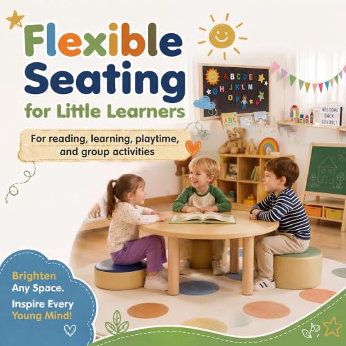 Image of 3 Pcs Flexible Seating for Classroom Elementary, Round Ottoman Seating Set, Multi Size Soft Modular Colorful Floor Cushion Stools for Preschool Kindergarten Reading Corner, Playroom