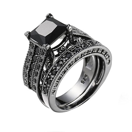 Wedding Band Woman Vintage Black Diamond Engagement Ring Cool Crystal Jewelry (Black, 6)