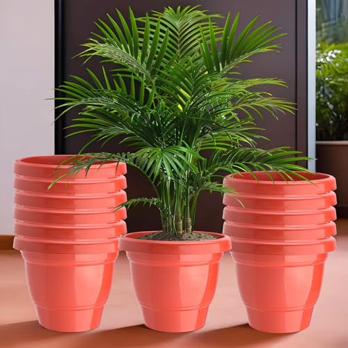 Image of Kuber Industries (Pack of 12) Flower Pot | Pots for Terrace, Garden (8 Inch) 2-Layer Fuldani Flower Pot | Pots Stand for Plants | Phooldaan for Home D?cor | Synergy Indoor Plant Stand | Red