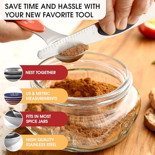Image of Spring Chef Stainless Steel 8 Magnetic Measuring Spoons, Mountain Sunrise