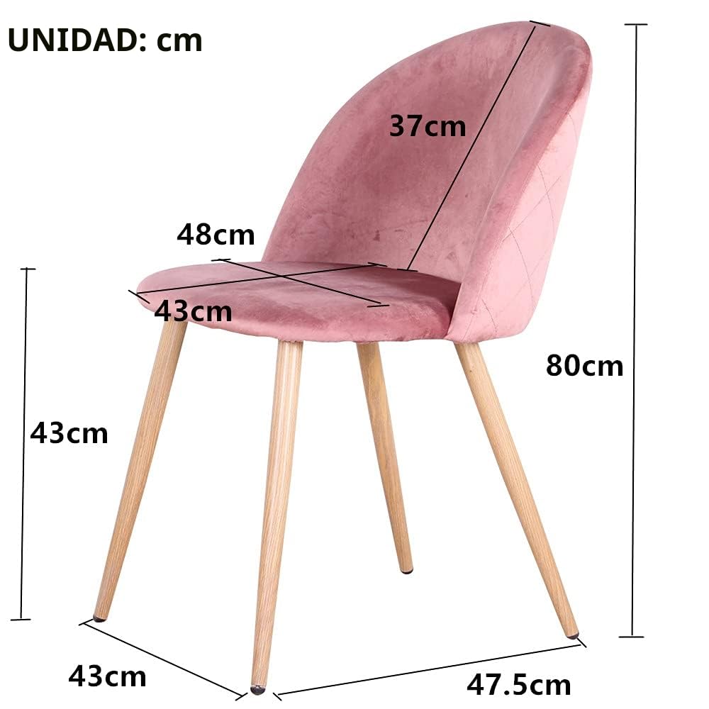 Juego de 4 Sillas de Comedor Tapizadas con Respaldo de Asiento de Terciopelo Suave y Patas de Metal Ajustables de Madera (Verde+Rosa)