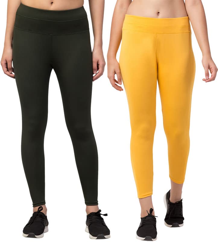 Image of BLUECON Gym wear Leggings Ankle Length Workout Pants | Stretchable Tights | Mid Waist Sports Fitness Yoga Track Pants for Girls & Women (Pack of 2)