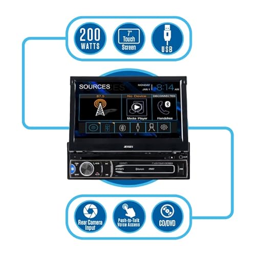 Jensen Cdr171 7 Inch Am/Fm Motorized Flip Out Led Media Touch Screen Single Din Car Stereo | Cd & Dvd Player | Push To Talk Assistant | Bluetooth | Backup Camera Input | Usb And 3.5Mm Aux Inputs #TOP2