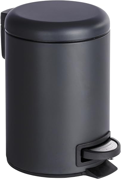 WENKO Treteimer Mod. Leman 3 Liter mit herausnehmbarem Einsatz aus lackiertem Stahl ideal für Badezimmer oder Küche 17 x 25 x 22,5 cm Schwarz matt - 1