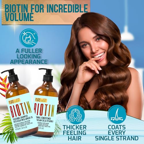 Image of Biotin Shampoo and Conditioner Set - Volume Boosting Formula for Men and Women to Help Thinning Hair - Sulfate and Paraben Free with Thickening Properties - Volumizing Products to Improve Fullness