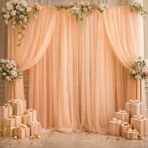 Image of Party Propz Peach Net Curtain for Decorations - 3 Pcs Background Decoration Cloth, Birthday Backdrop for Decoration, Anniversary, Festival, Party, Wedding Backdrop Decorations for Home