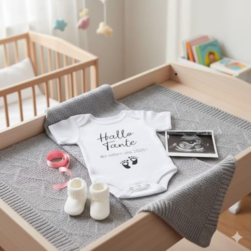 RF&CM Schwangerschaftsanzeige-Body/Schwangerschaftsankündigung/Body für zukünftige Großeltern/für die zukünftige Tante/Wir sehen uns 2026! (Tante)