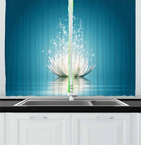 Ambesonne Lotus Kitchen Curtains, Magic Lotus with Vivid Reflections Life Meditation Yoga Print, Window Drapes 2 Panel Set for Kitchen Cafe Decor, 55″ X 39″, Petrol Blue Ambesonne Lotus Kitchen Curtains, Magic Lotus with Vivid Reflections Life Meditation Yoga Print, Window Drapes 2 Panel Set for Kitchen Cafe Decor, 55″ X 39″, Petrol Blue