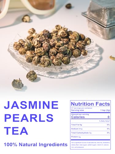 Image of TeeLux Jasmine Pearls Green Tea, Handrolled Loose Leaf, Floral Aroma, 4 oz