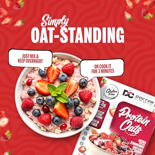 Image of Doctors Choice High Protein Oats 750g | 24g Protein Oatmeal | Natural Strawberrry Flavour | No Added Sugar | Gluten Free | High Fiber Healthy Breakfast Oats (Pack of 2)