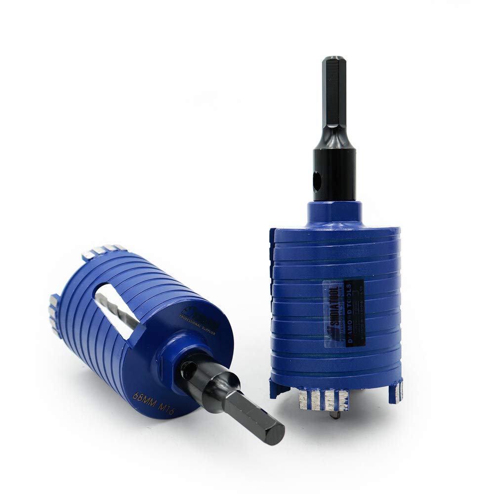 SHDIATOOL Diamond Core Drill Bits for Brick Block Wall Concrete Marble Stones Dry Wet 68mm Granite Hole Saws Thread of M16 Including Center Drill and Hex Shank Adapter(2-Pack)