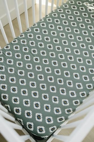 Image of Southwest Aztec Muslin Crib Sheet by Mebie Baby, Soft and Breathable Bed Sheets for Babies, Modern Neutral Bedding for Cribs, Standard Crib Mattress Fitted Sheet, Great for Boy or Girl Room