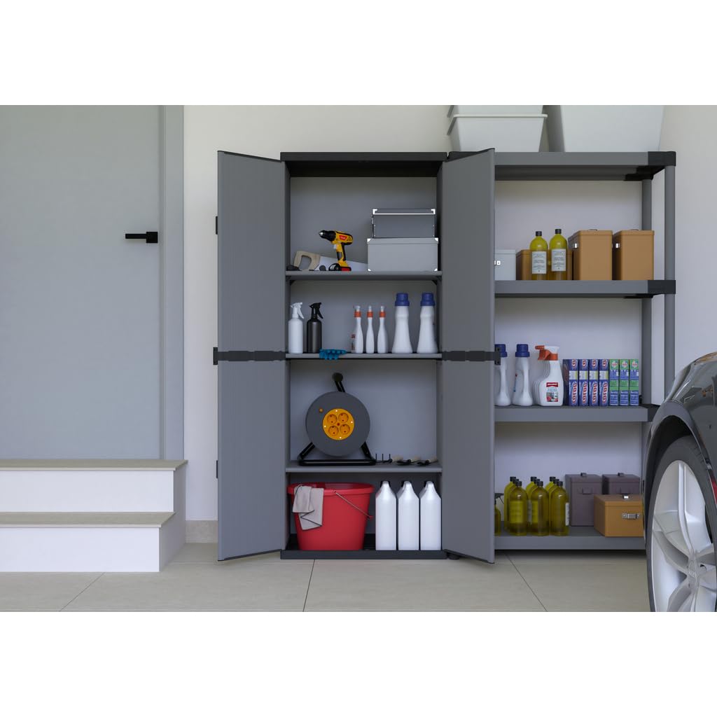 Kreher® Armadio Modular System Kunststoffschrank - Universalschrank, Spindschrank, Nischenschrank oder Schwerlastregal - für Keller, Garage & Werkstatt (1, Universalschrank mit 3 Böden)