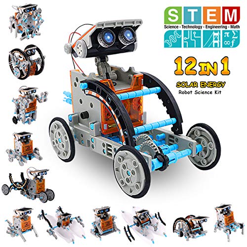 Pakoo Solar Robot Kit 12-in-1 Educational STEM Toys Solar Powered Building Toys DIY Robot Science Kit for 8-10+ Year Old Boys & Girls to Build Birthday Gifts