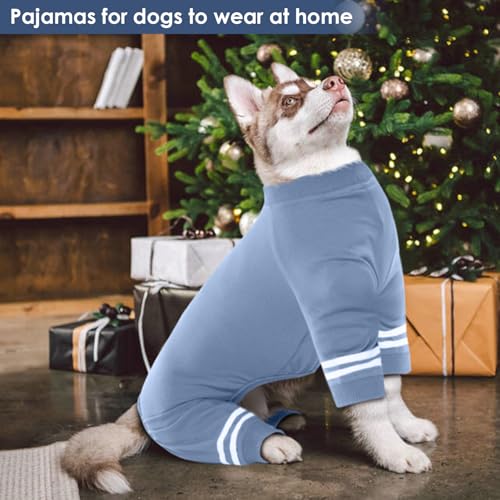 Katzinst Hunde Body,Hundekleidung Kleine Hunde,Kragen und Bündchen aus Rippstrick, Weich Atmungsaktiv Warmer Hundepyjama für Alle Jahreszeiten,Weißer Hundebody mit Doppelten Streifen,Haze-Blau M
