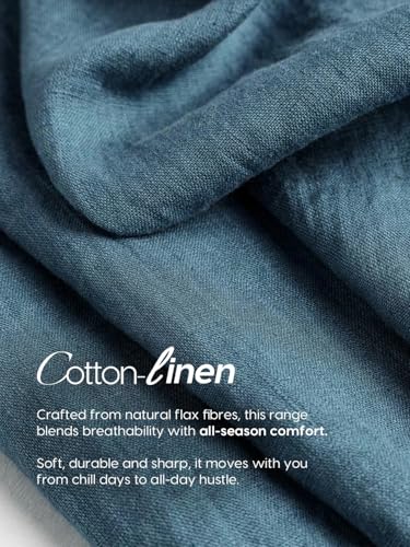 Image of Bewakoof Mens Solid Regular Fit Full Sleeve Collar Cotton Linen Blend Shirt
