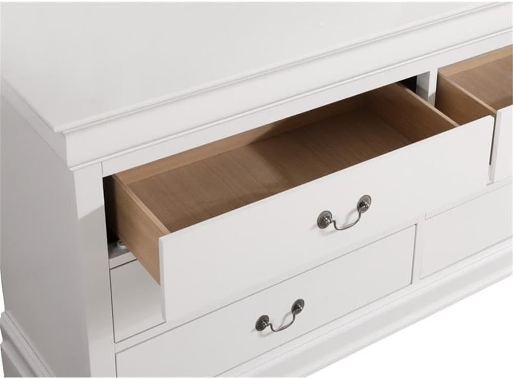 White Double Dresser with Dovetail Drawers and Carved Base