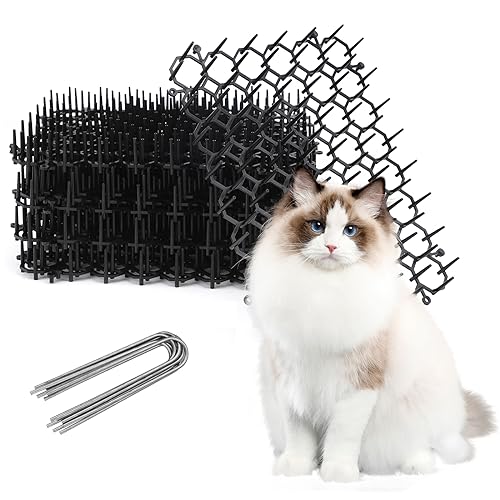 TSLBW 12 Pezzi Tappetino Anti Gatto Tappetino Repellente per Gatti Plastica Dissuasori per Gatti con 8 pioli Rete Spinata per Animali Selvaggio Protezione delle Piante da Giardino all'aperto