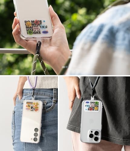 Image of Ringke Holder Link Strap with Graphic Design TPU Tag, Adjustable Crossbody Polyester Rope Lanyard Compatible with Universal Smartphone Case - Lettering Patch