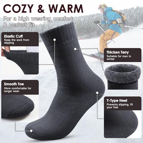 Reamphy 3 Pairs Thermal Socks for Men 6-13, Thick Warm Winter Outdoors Hiking Socks Mens3