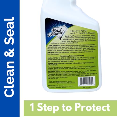 Image of Black Diamond Stoneworks Granite Plus 2-in-1 Cleaner & Sealer, pH Neutral, Streak-Free Stone Cleaner for Granite, Marble, Quartz, Travertine & Limestone Countertops, Ready to Use, 32 Fl Oz (Pack of 2)