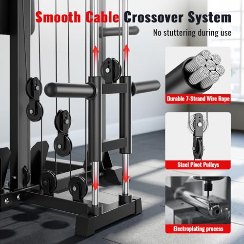 ARMAC Smith Machine, Multi-Functional Power Cage for Home Gym, 2000LBS Squat Rack with Two LAT Pull-Down Systems, Cable Crossover Machine and and More Cable Attachment (Black) - Image 6