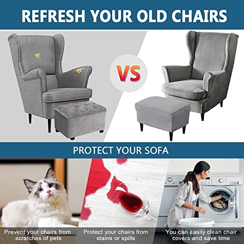 Fundas de terciopelo para sillón orejero con funda elástica de taburete rectangular 4