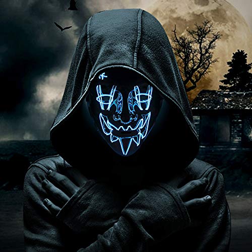ThinkMax Masque LED Halloween Purge, Lumière Masques pour Festival Cosplay, Costume d'halloween, Bleu