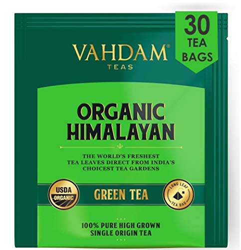 VAHDAM, Himalayan Green Tea (30 Count) High Grown, Non GMO, Gluten Free, Med Caffeine | Earthy &amp; Smooth | Resealable &amp; Individually Wrapped | Plant-Based Pyramid Tea Bags