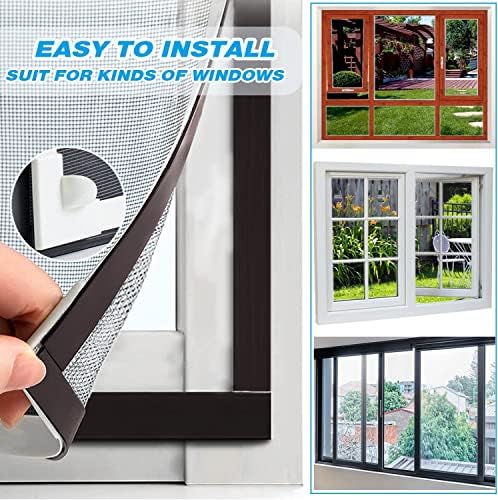 WAIZHIUA Magnetic Window Screen 100cm×120cm DIY Magnetic Fly Screen for Windows Adjustable Mosquito Net Insect Mesh with Magnetic Strip (White Frame Grey Net)