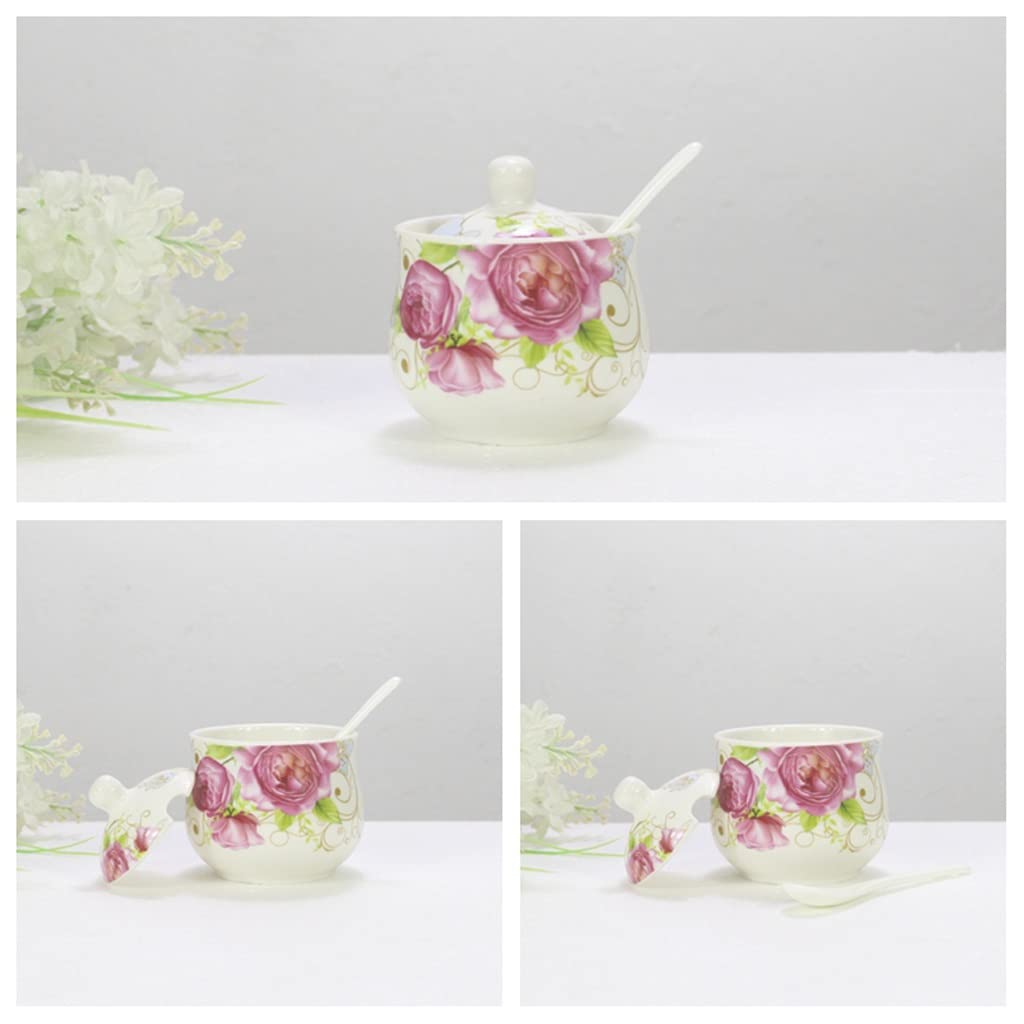 pot à épices， Boîte à condiments Pot d'assaisonnement en céramique de ménage Chinois Coffret d'assaisonnement de 3 pièces avec Base Bouteille d'assaisonnement de Cuisine Pot à condiments