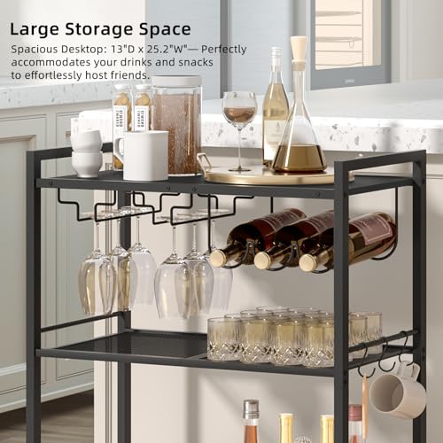 Image of Joaxswe Bar Cart,3-Tier Home Bar Serving Cart with Lockable Wheels,Black