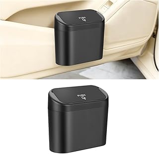 Car Trash Can with Lid, Smart LED Vehicle Garbage Hanging Container, Mini Leakproof Portable Automotive Interior Storage Dustbin Organizer, Universal for SUV, Sedan, Truck (Black)