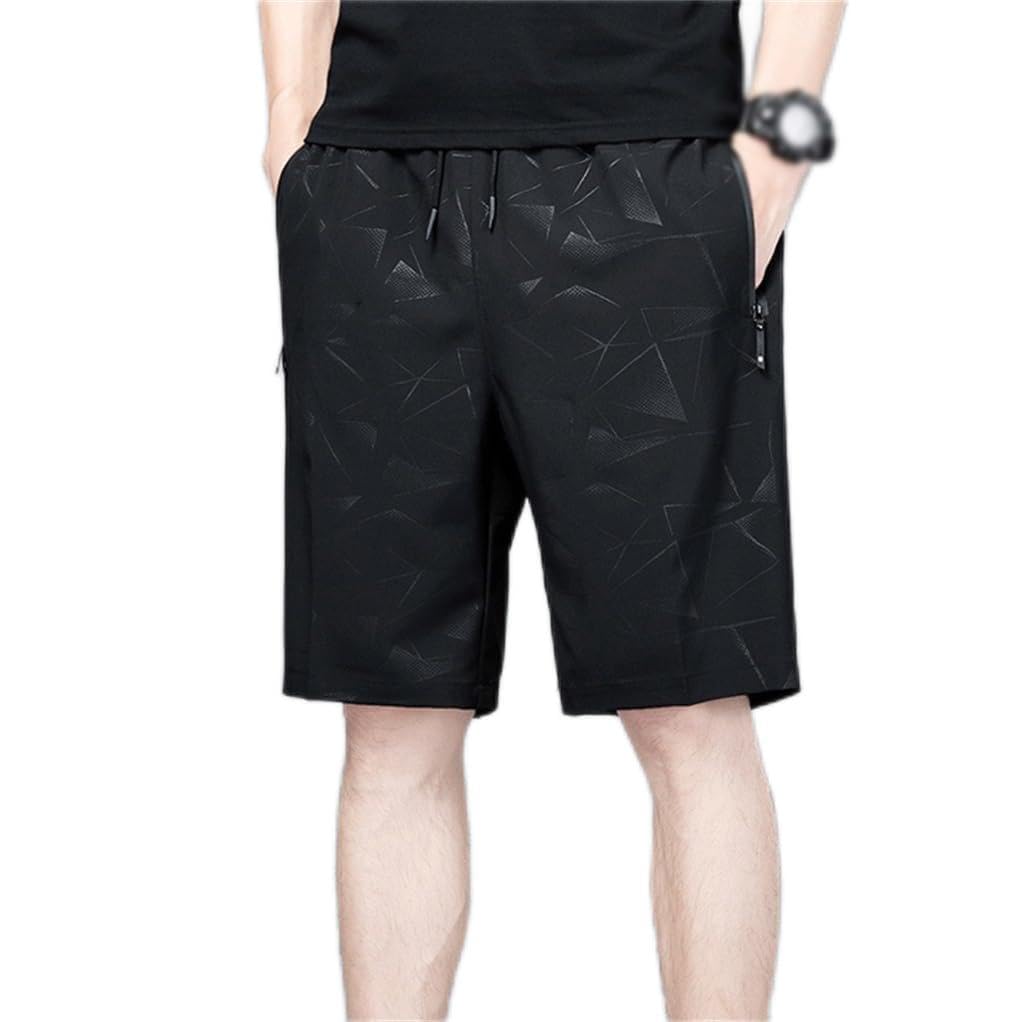 Mens Casual Elastic Waist Shorts Ice Silk Print Large Size Sports Beach