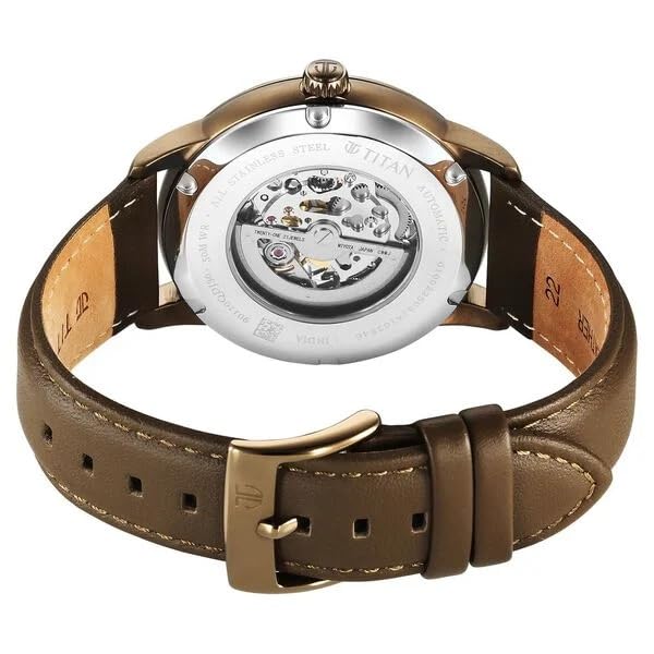 Image of Titan Automatic Color Upgrade Silver Dial Grey Leather Strap Watch for Men 90110QL03